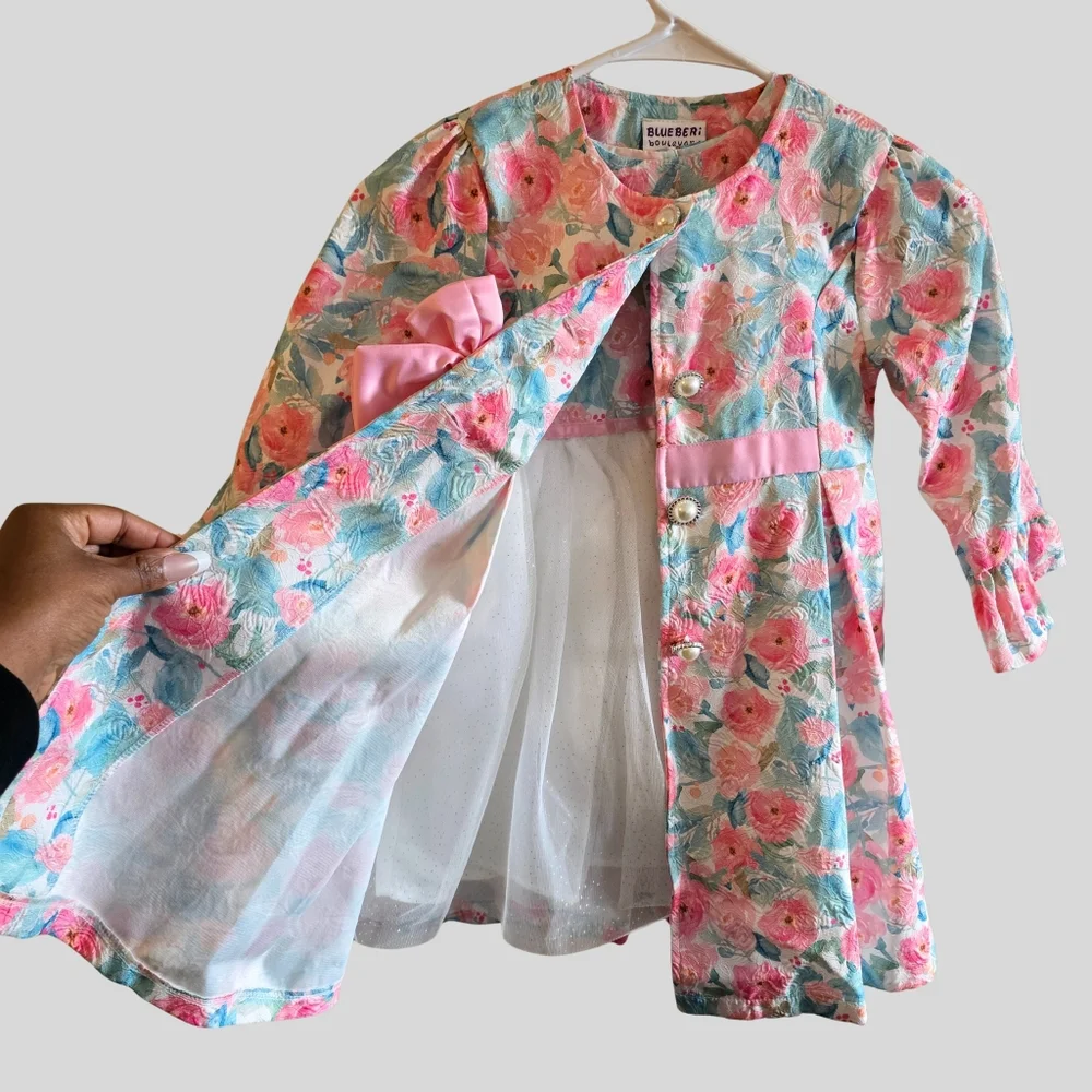 Blueberi Boulevard Floral Dress And Coat Set Girls Size 5 Pink Easter Party